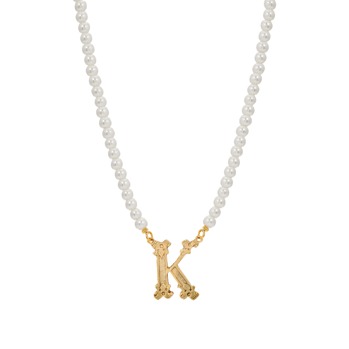 1928 16in. Gold-Tone K Initial Pearl Pendant