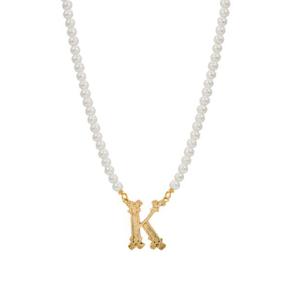 1928 16in. Gold-Tone K Initial Pearl Pendant - image 