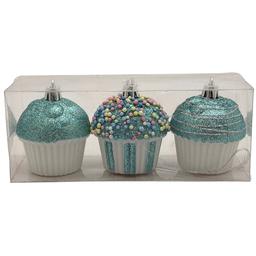 Shatterproof Blue Cupcake Ornaments - Set of 3