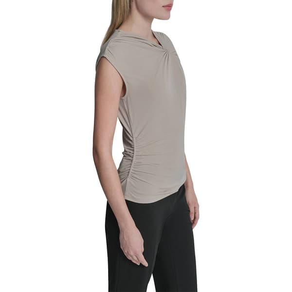 Womens DKNY Sleeveless Ruched Knot Front Solid Blouse