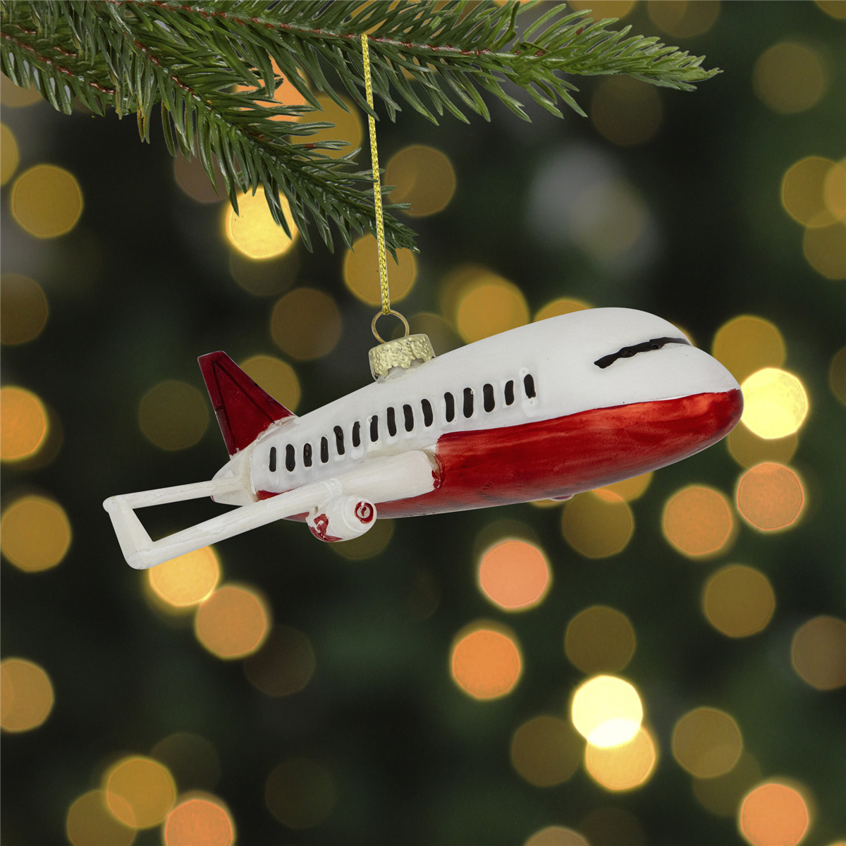 Northlight 5.75in. White & Red Airplane Glass Christmas Ornament