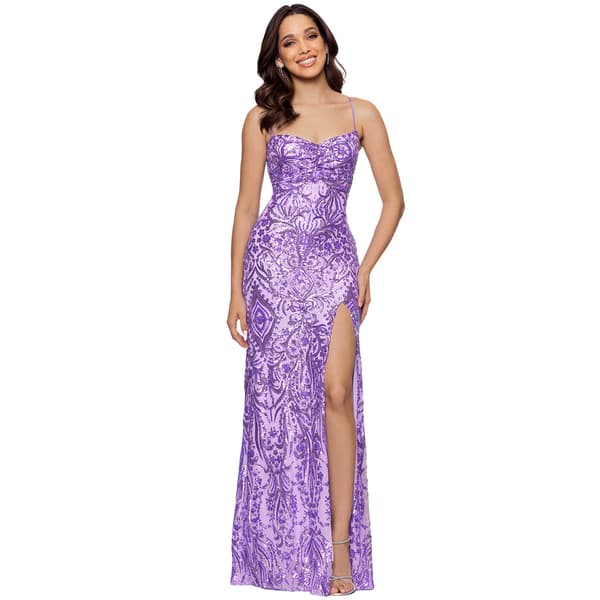 Juniors Blondie Nites Damask Sequin Sheath Dress with Slit