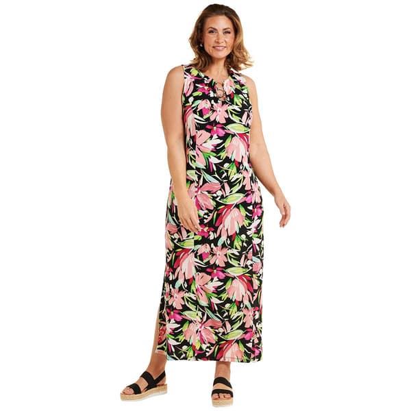 Plus Size MSK Sleeveless Print ITY Three Ring Maxi Dress