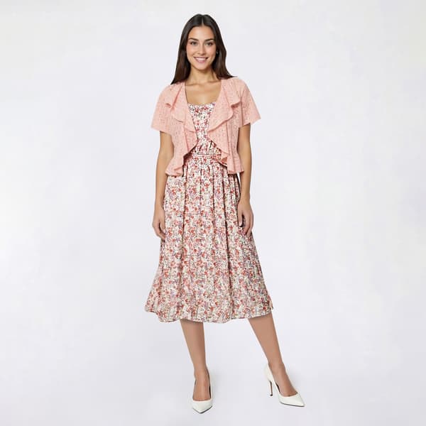 Womens Perceptions Short Sleeve Floral Midi Jacket Dress