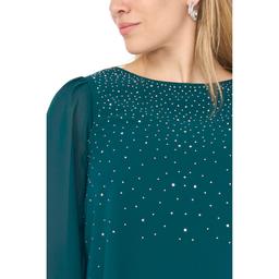 Petite MSK Long Sheer Sleeve Rhinestone Blouse