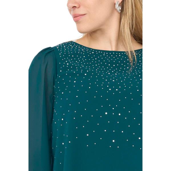 Petite MSK Long Sheer Sleeve Rhinestone Blouse