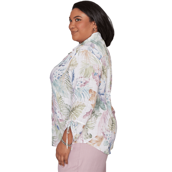 Plus Size Alfred Dunner Vintage Charm Tie Sleeve Tropical Blouse