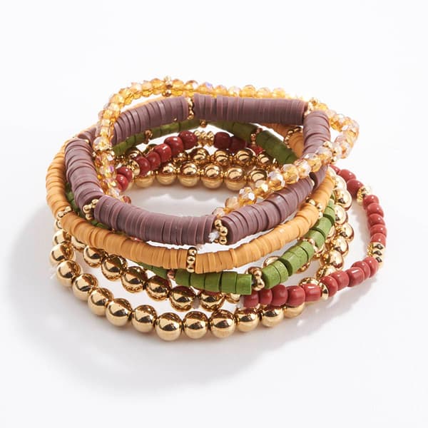 Ashley Cooper&#40;tm&#41; 7pc. Gold Plated Disc & Beaded Stretch Bracelets - image 