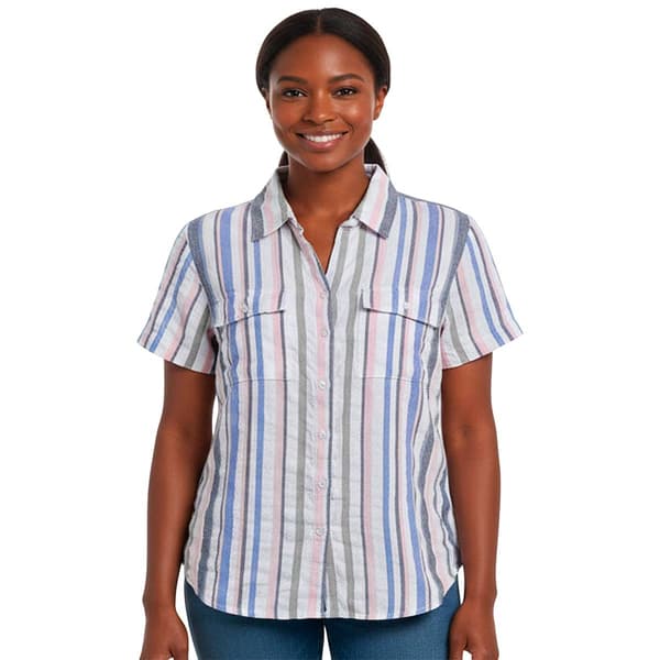 Petite Erika Yasmine Short Sleeve Stripe Pocket Button Down