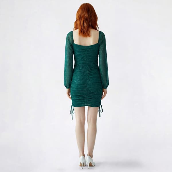 Juniors Jump Glitter Mesh Long Sleeve Sheath Dress