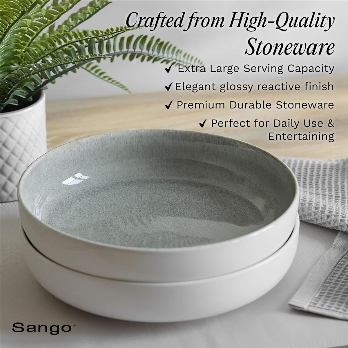 Sango Resona Moss/Cream Large Ceramic Serving Bowl - Set of 2