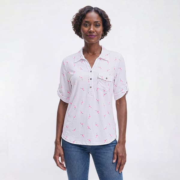 Womens Emily Daniels Elbow Sleeve 1-Pocket Flamingo Blouse