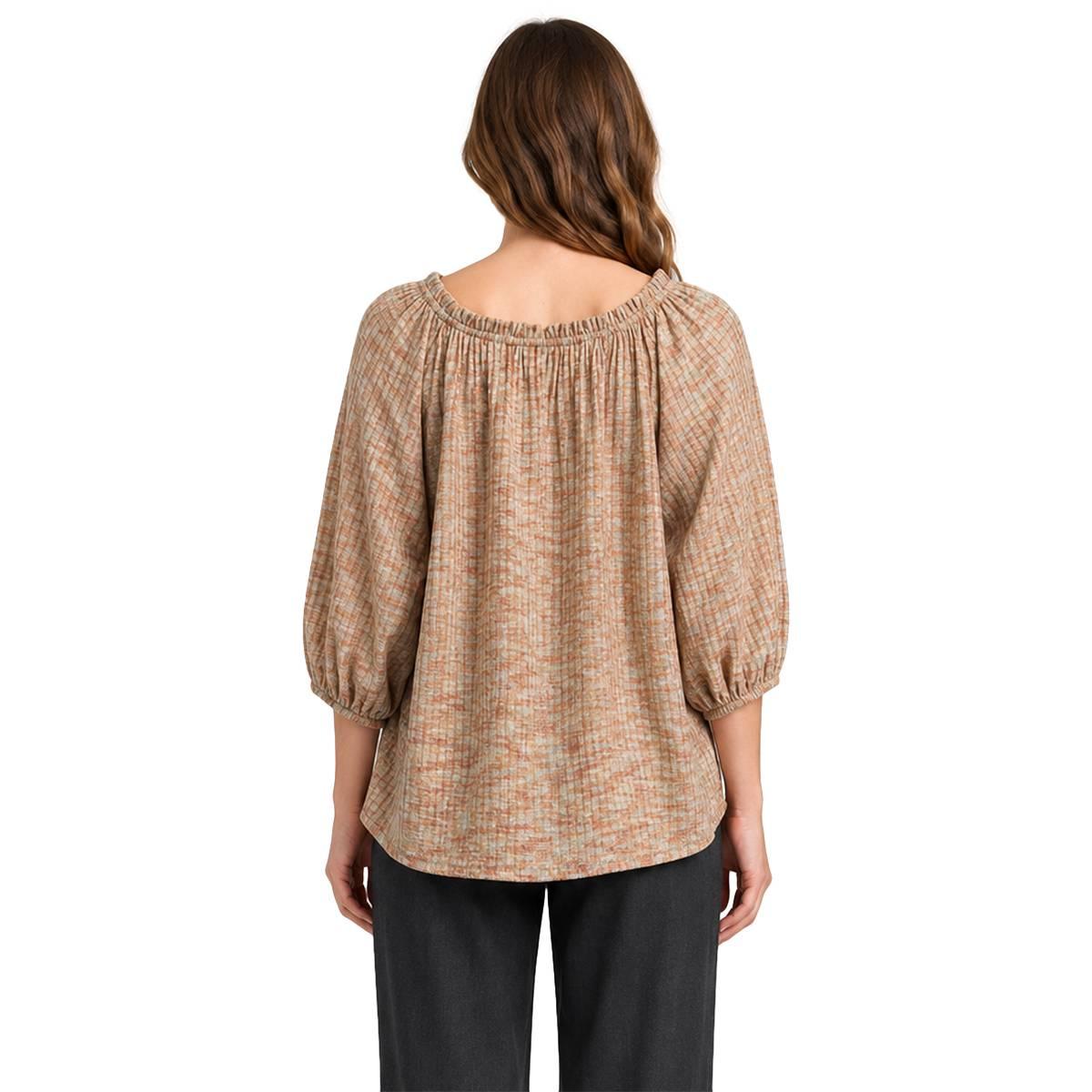 Womens Zac & Rachel 3/4 Sleeve Ruffle Neck Melange Sweater