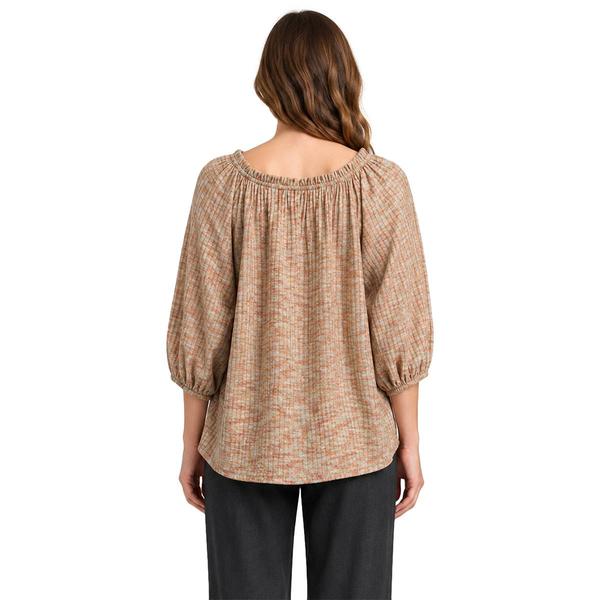 Petite Zac & Rachel 3/4 Sleeve Ruffle Neck Melange Sweater