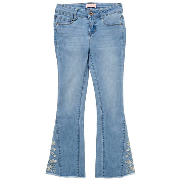 Girls &#40;7-12&#41; Squeeze Floral Inset Frayed Hem Flare Jeans - image 