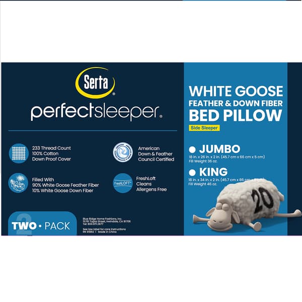 Serta&#174; 233 TC Goose Feather Down Fiber Side Sleeper Pillows