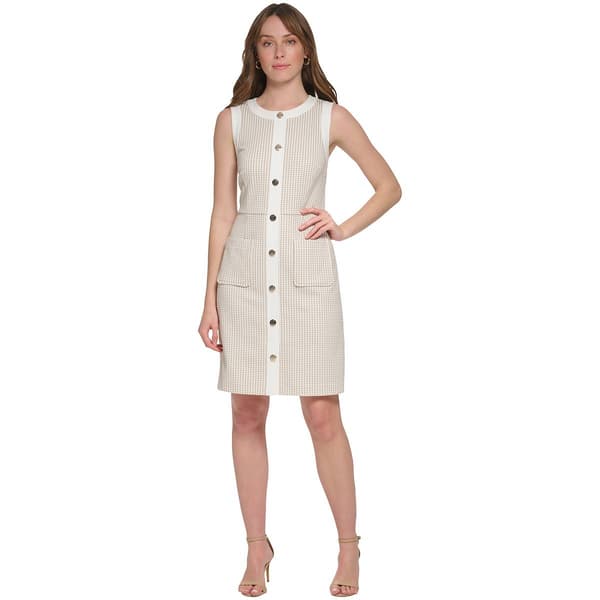Womens Tommy Hilfiger Sleeveless Tile Knit Dress w/Button Trim