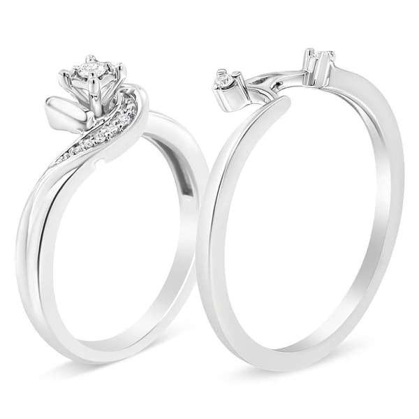 Haus of Brilliance Sterling Silver 1/10ctw. Diamond Bridal Set