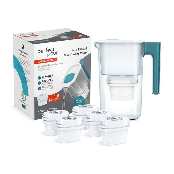 Aqua Optima 6-Cup Water Filter Pitcher w/ 6 Evolve+ Water Filters - image 