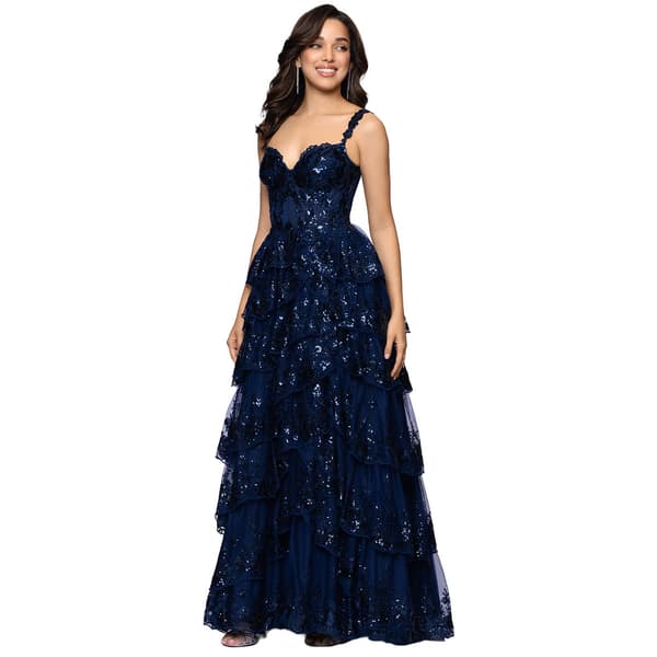 Juniors Blondie Nites Sequin Mesh Tiered A-Line Dress