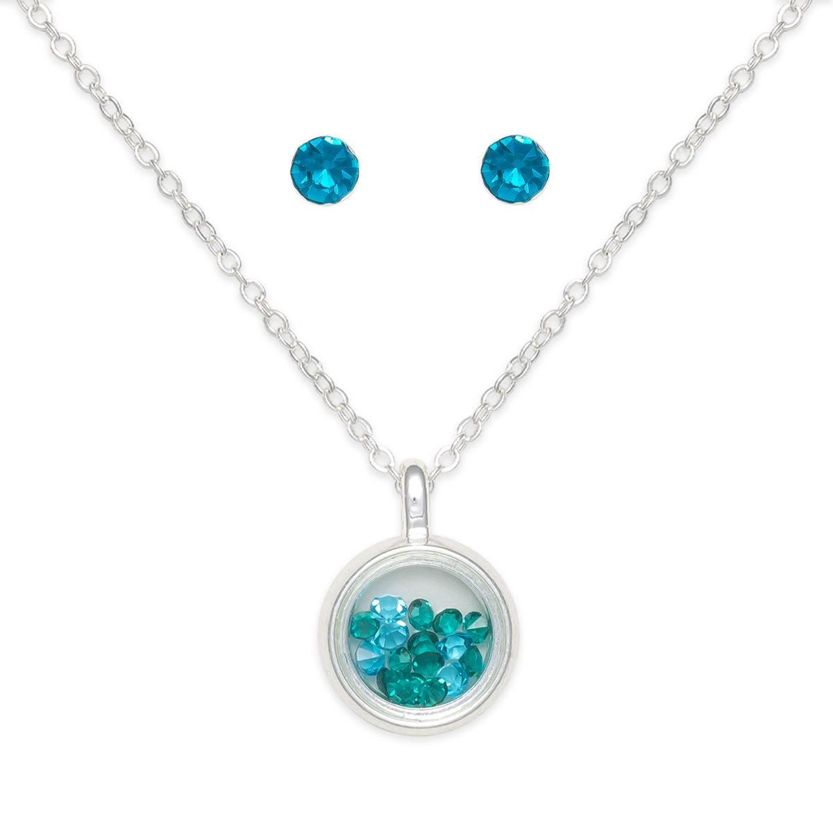December Birthstone Shaker Necklace & Stud Earrings Set