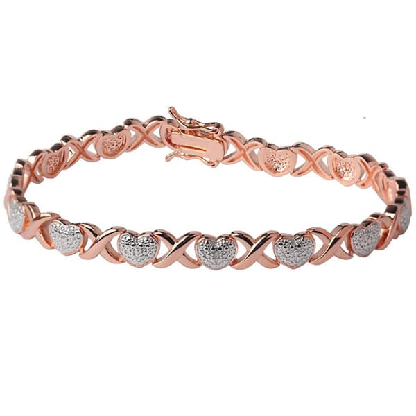 Gianni Argento Rose Gold Plated Diamond X and Heart Bracelet - image 