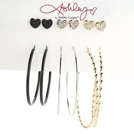 Ashley Crystal Glass Hearts & Graduated Textured Hoop Earrings