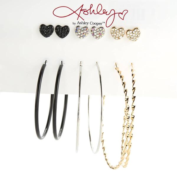 Ashley Crystal Glass Hearts & Graduated Textured Hoop Earrings - image 