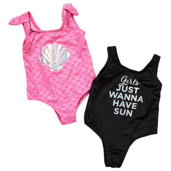 Toddler Girl Pink Platinum® 2pk. Solid/Shell One Piece Swimsuits - Boscov's