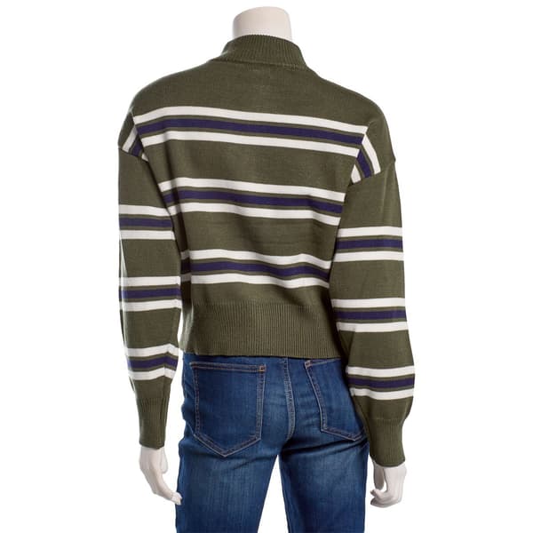 Juniors No Comment Multi Stripe Full Zip Mock Neck Sweater
