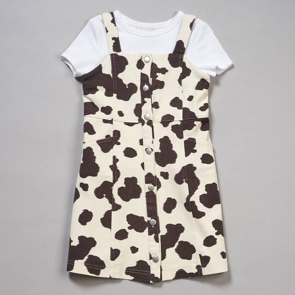 Girls (4-6x) Rare Editions Short Sleeve Tee w/ Cow Print Jumper - image 