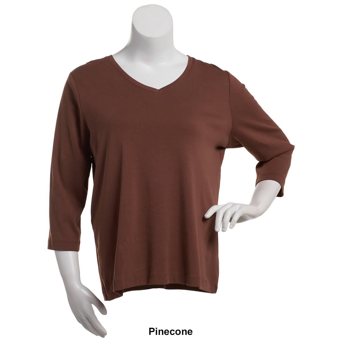 Plus Size Preswick & Moore® 3/4 Sleeve V-Neck Solid Tee