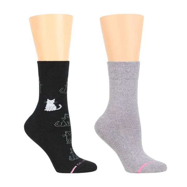 Womens Dr. Motion 2pk. Cat Comfort Top Crew Socks - image 