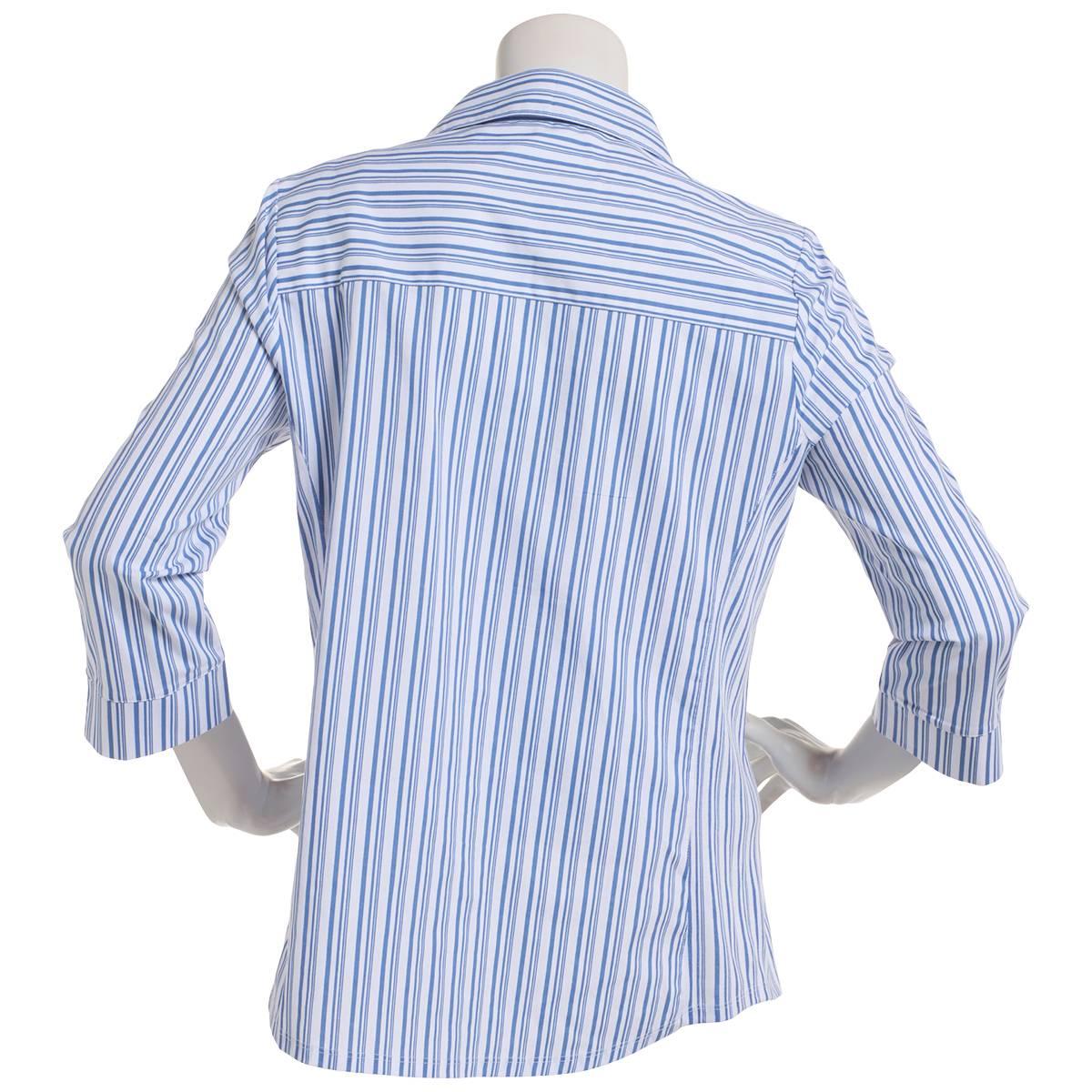 Womens Emily Daniels Knit To Fit Stripe Blouse-White/Denim