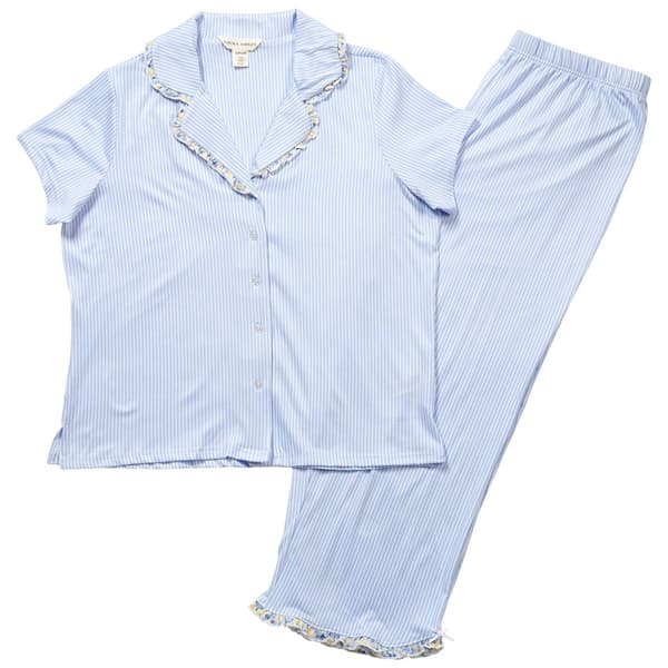 Womens Laura Ashley(R) Short Sleeve Stripe Capri Pajama Set