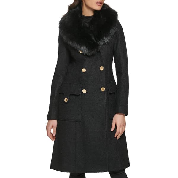 Womens Guess Long Boucle Double Breasted Peacoat w/Faux Fur - image 