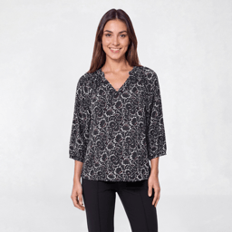 Womens Architect(R) 3/4 Sleeve Ruffle Neck Floral Blouse
