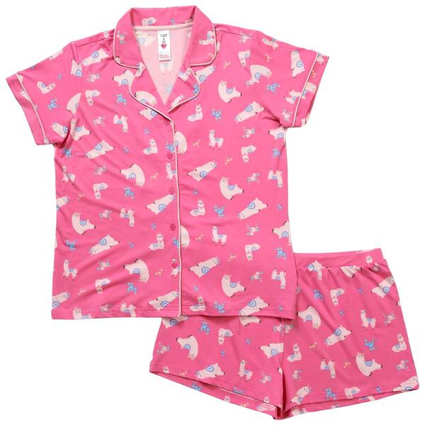 Juniors Sleep & Co. Short Sleeve Llama Shorty Pajama Set - image 
