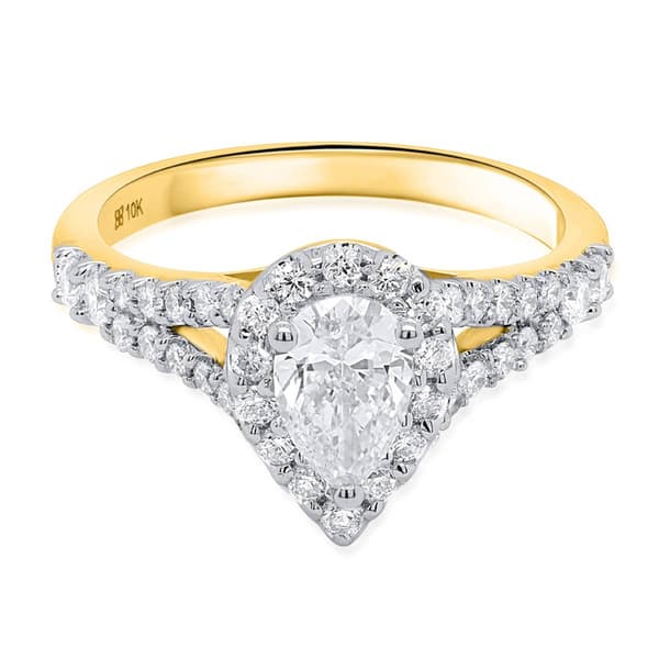 Nova Star® Lab Grown Pear Shape Diamond Halo Split Shank Ring
