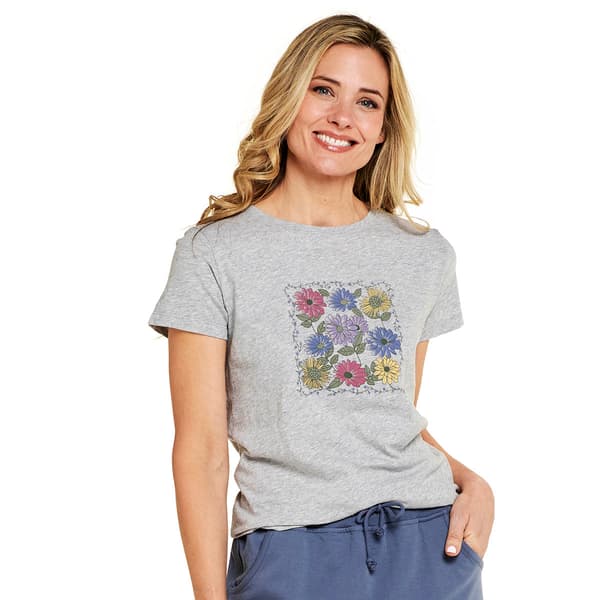 Womens Mountain Ridge Short Sleeve Daisy Crew Neck Graphic Tee