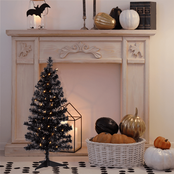 Northlight 3ft. Pre-Lit Artificial Black Tinsel Halloween Tree