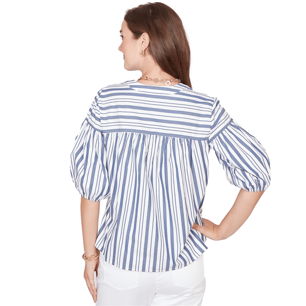Womens Ruby Rd. French Riviera Elbow Puff Sleeve Stripe Blouse