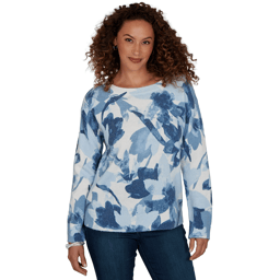 Womens Skyes the Limit Icy Blue Sparkle Abstract Floral Sweater