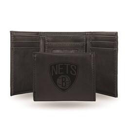 Mens NBA Brooklyn Nets Faux Leather Trifold Wallet