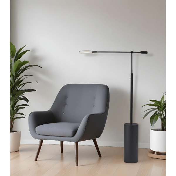 HomeRoots 64in. LED Light Black Swing Arm Floor Lamp