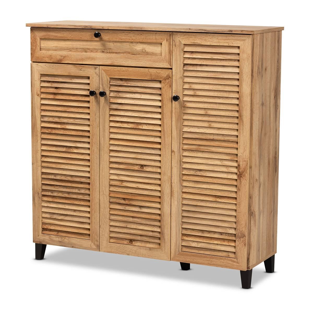 Baxton Studio Coolidge 3-Door Shoe Storage Cabinet w/ Drawer