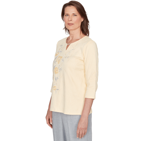 Petite Alfred Dunner Al Fresco Floral Embroidery Blouse