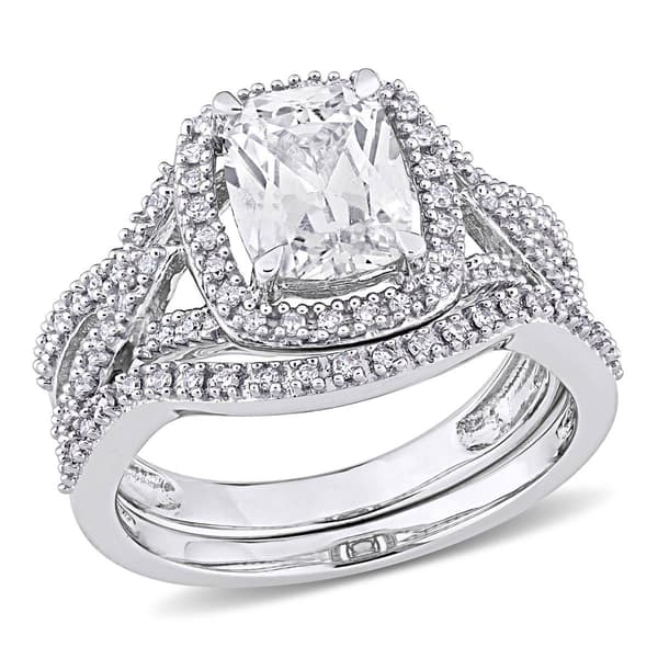 Gemstone Classics(tm) Diamond & Lab Created White Sapphire Ring - image 
