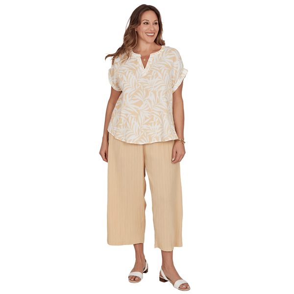 Plus Size Emaline Verde Grove II Short Roll Sleeve Leaf Blouse