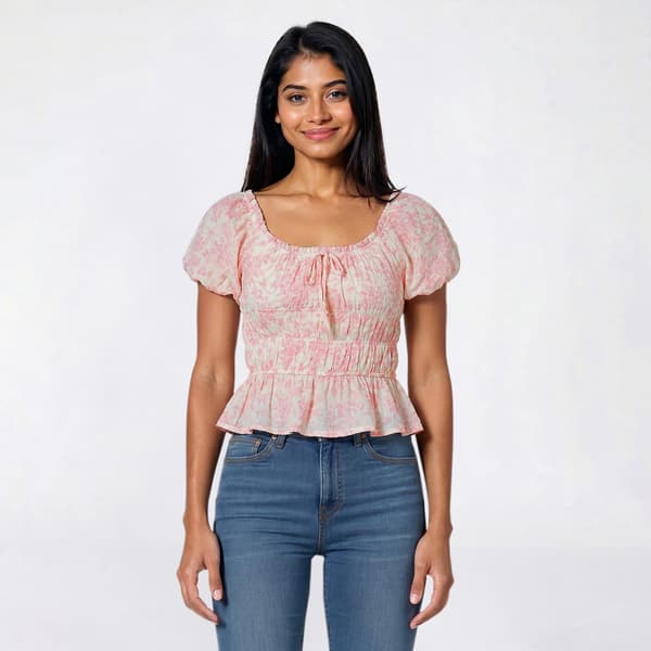 Juniors Derek Heart  Short Sleeve Bubble Print Peplum Top - image 